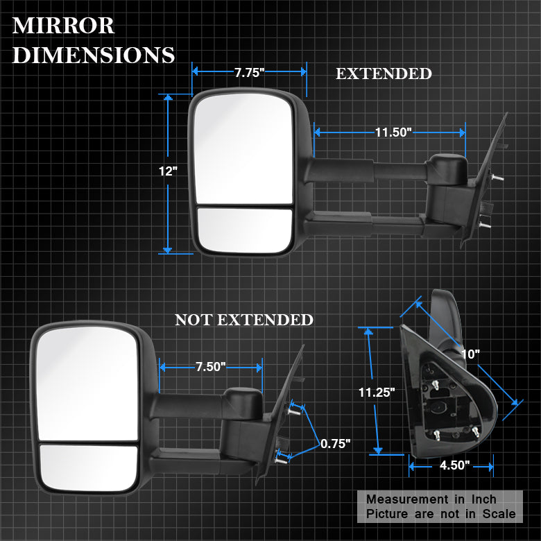 Fits 07-13 Silverado Sierra Yukon Manual Extendable Towing Trailer Mirror Pair