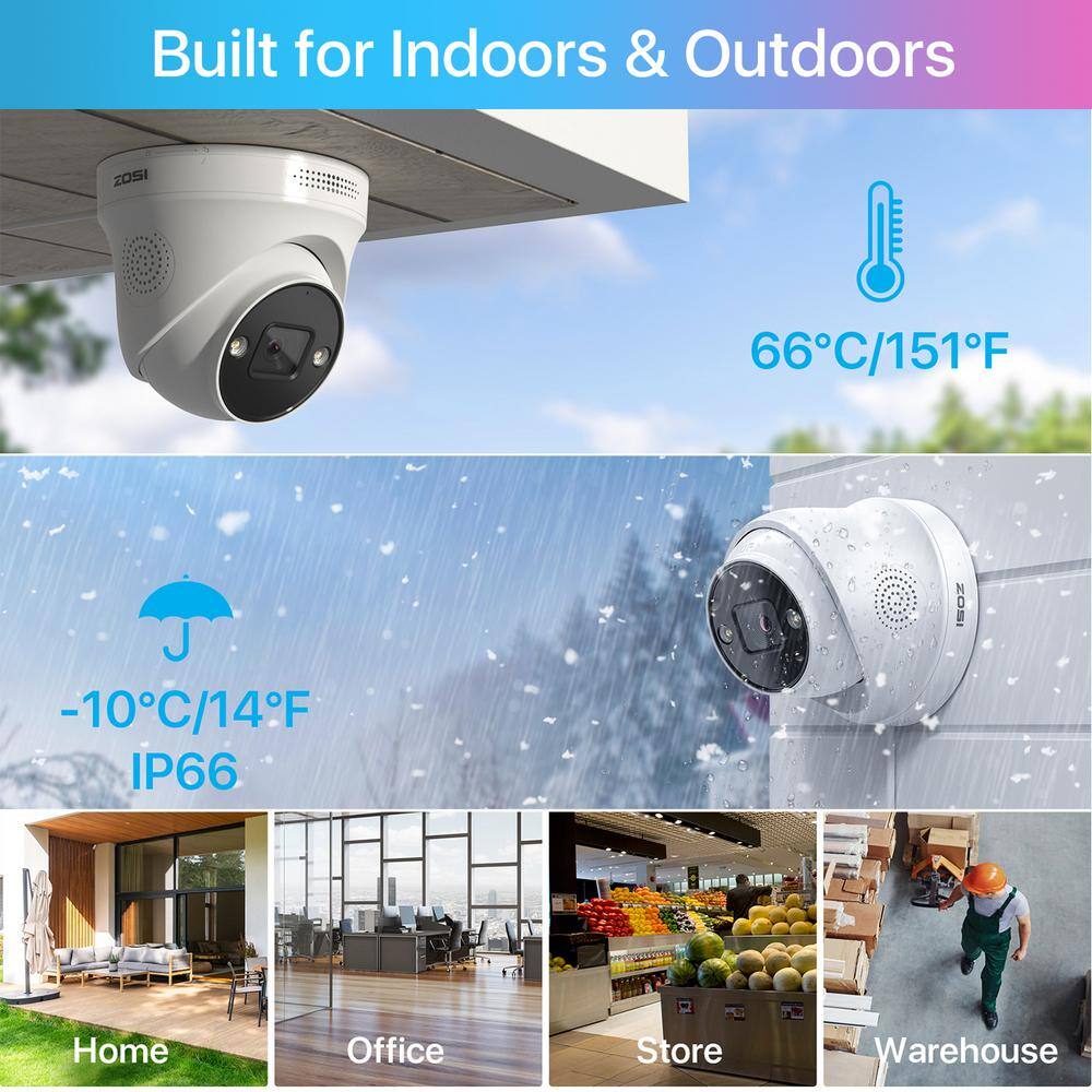 ZOSI 4K 8-Channel POE 2TB NVR Security Camera System with 8 Wired 5MP Outdoor Cameras Smart Human and Car Detection 8SN-2255AW8-20-US-A2