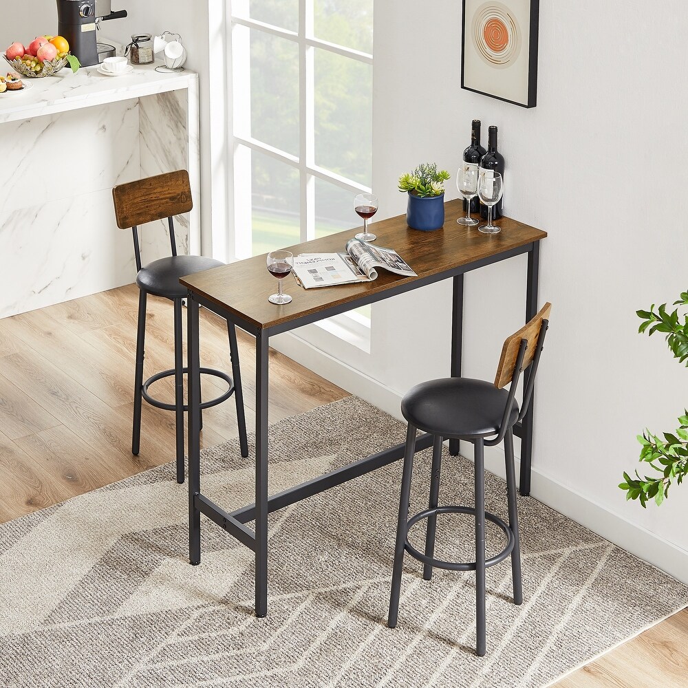 3pcs Industrial Style Bar Table Set with 2 PU Soft Seat Bar Stools