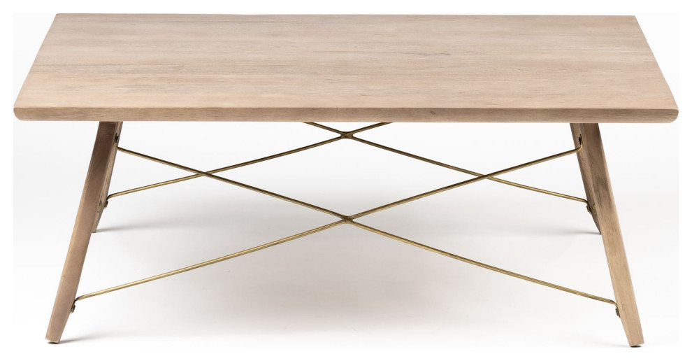 HomeRoots Square Solid Wood Top and Legs Coffee Table WithMetal Bracing   Midcentury   Coffee Tables   by HomeRoots  Houzz