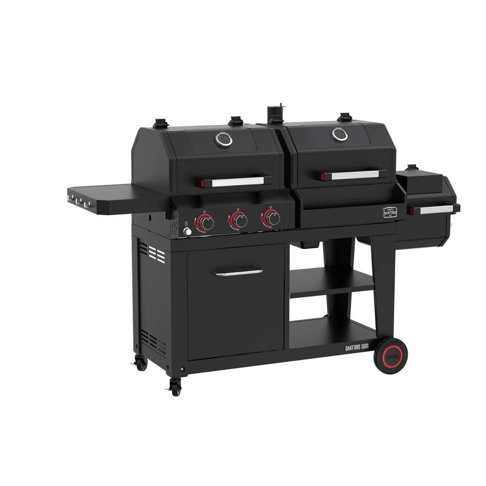 Nexgrill Oakford 1150 3-Burner Plus Offset Smoker Charcoal and Propane Combo Grill in Black 810-0072