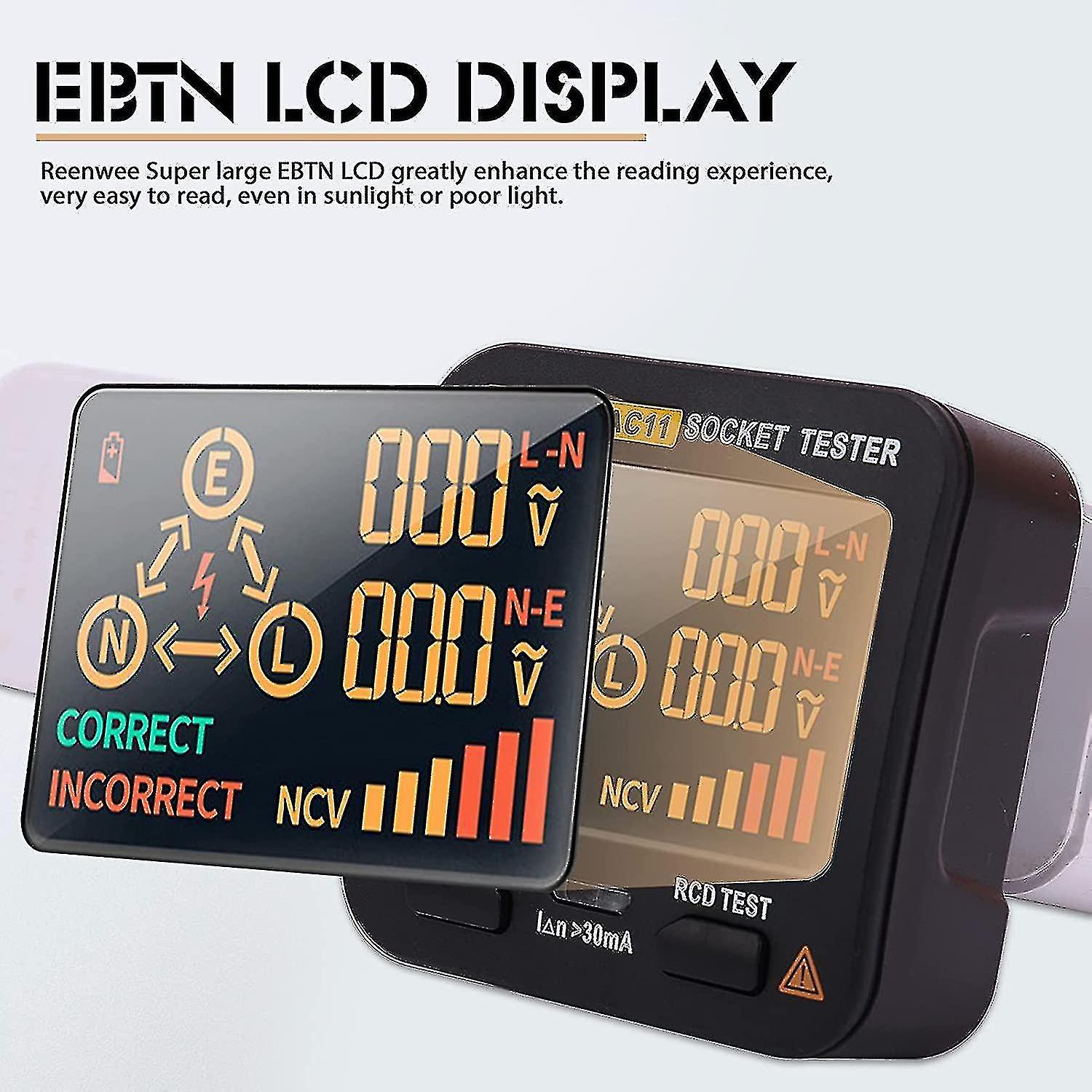 Ebtn Socket Tester With Voltage Display， Rcd Socket Tester， Circuit Analyzer Polarity Detector Power Line Leakage Tester Fault Checker， 8 Visual Displ