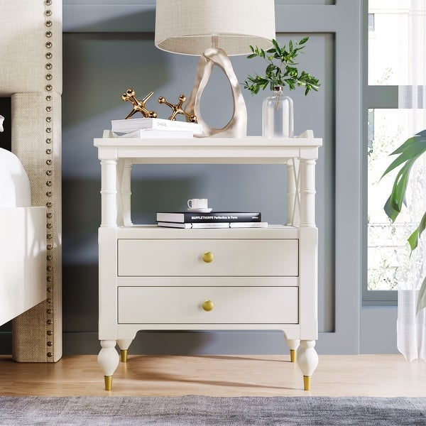 Modern White 2 Drawer Nightstand