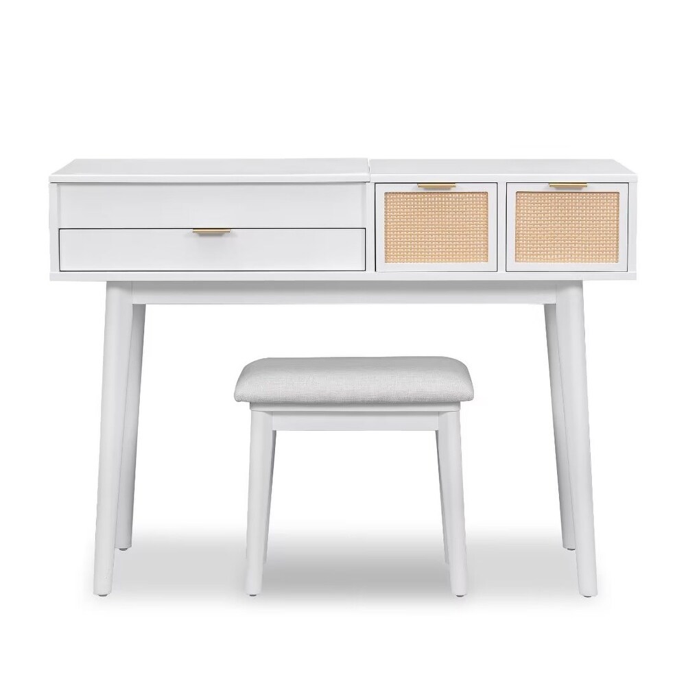 Makeup Vanity Set with Flip top Mirror and Stool  Wood Dressing Table