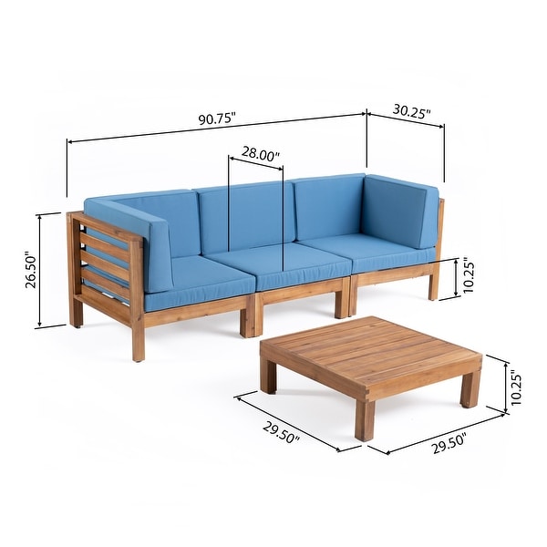 Oana Outdoor 3Seater Acacia Wood Sectional Sofa Set with Coffee Table by Christopher Knight Home