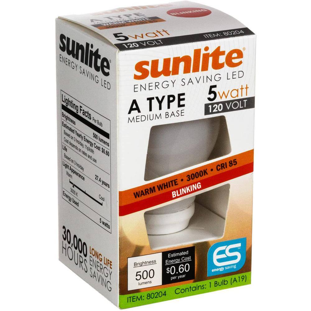 Sunlite 40-Watt Equivalent A19 Blinker Medium E26 Base LED Blinking Light Bulbs in 3000K Warm White (3-Pack) HD03027-3