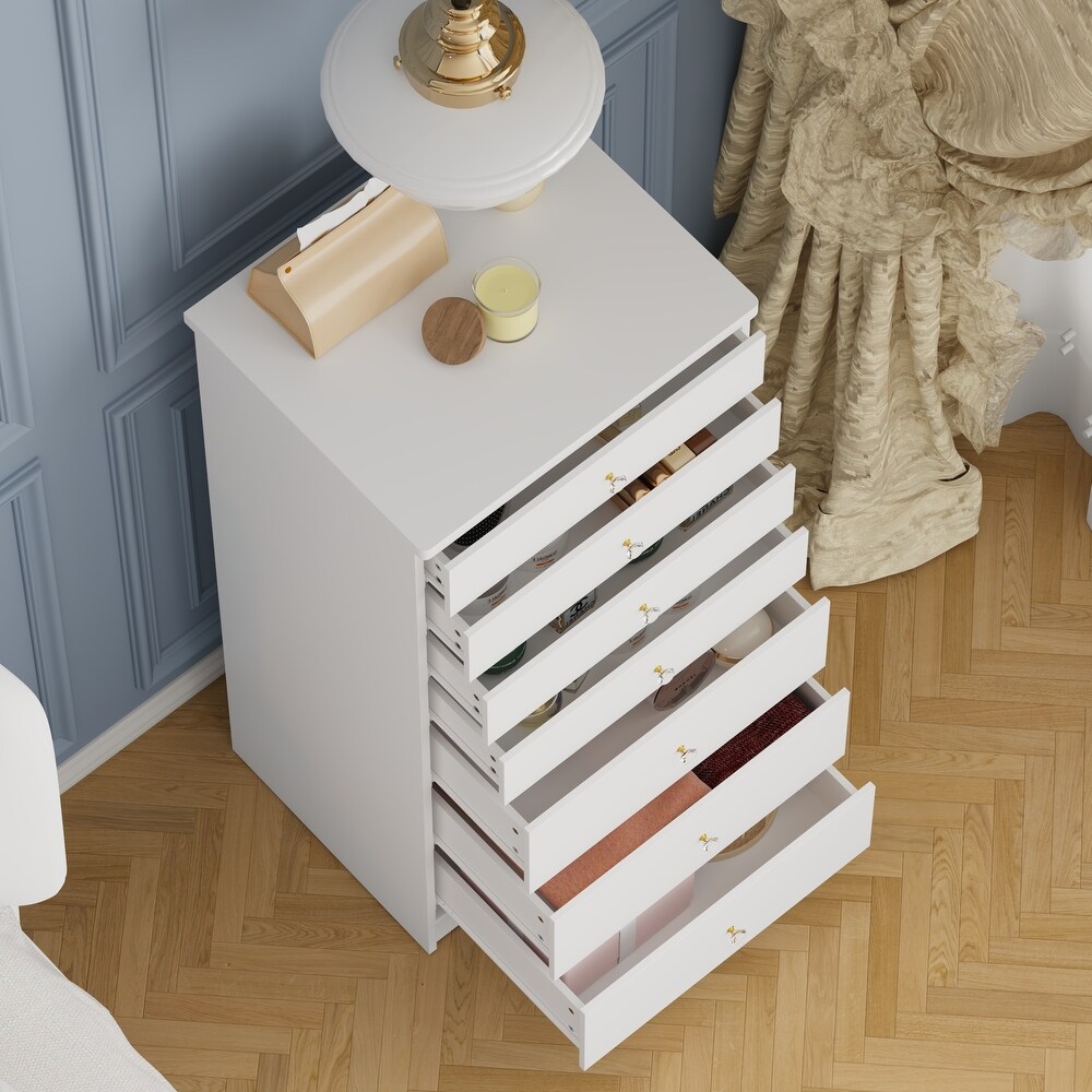 White 7 Drawer Dresser for Bedroom Wood Storage Chest of Drawers   47.8\