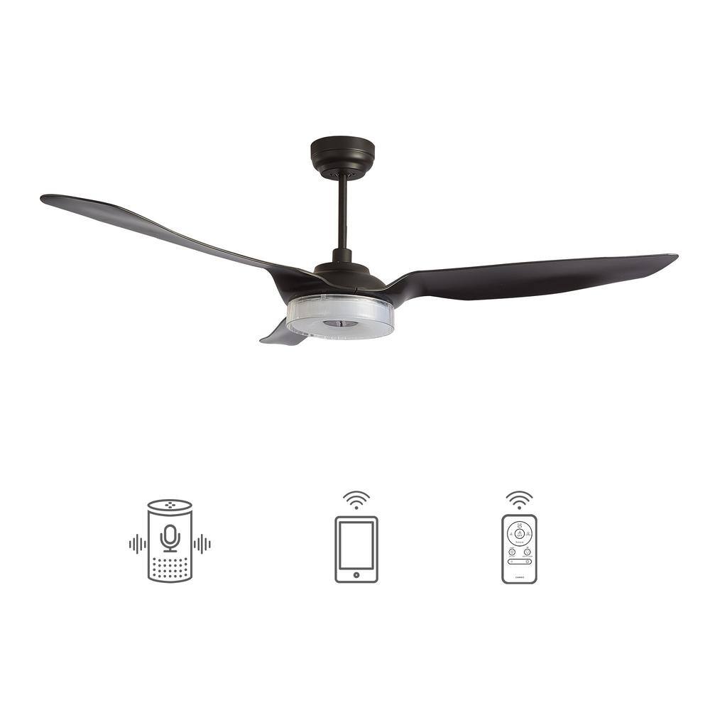 CARRO Finley 60 in. Dimmable LED IndoorOutdoor Black Smart Ceiling Fan Light and Remote Works with AlexaGoogle HomeSiri NS603F-L13-B2