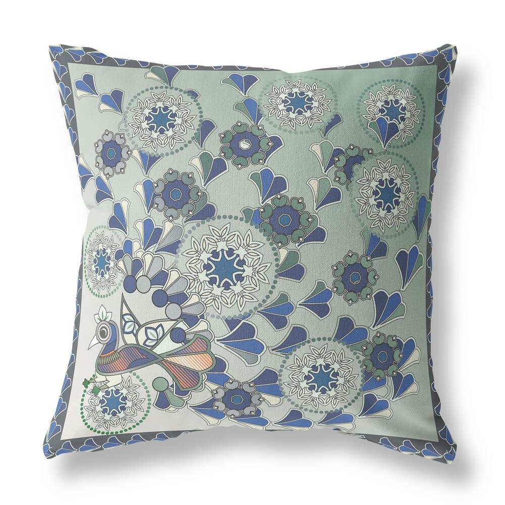 Amrita Sen Glory of Flowers Peacock Indoor Outdoor Pillow Zip