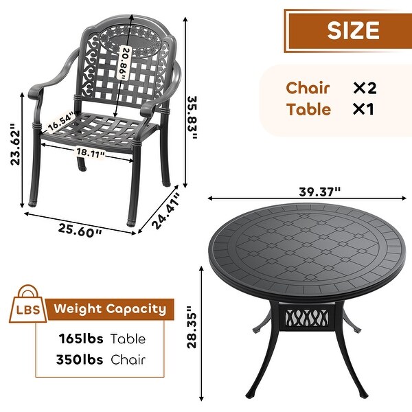 3/5 Piece Cast Aluminum Outdoor Dining Set with 39.37 in. Round Table and Random Color Seat Cushions