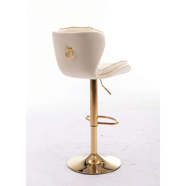 Set of 2 Bar Stools，with Chrome Footrest and Base Swivel Height Adjustable Mechanical Lifting Velvet + Golden Leg