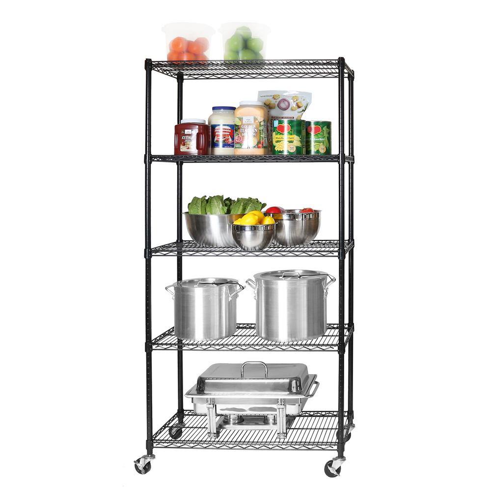 Seville Classics UltraDurable Black 5-Tier NSF-Certified Steel Wire Garage Storage Shelving Unit (36 in. W x 72 in. H x 18 in. D) WEB691