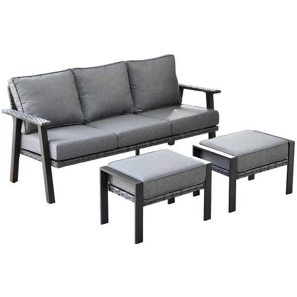 OVIOS Outdoor 3piece Wicker Sectional Sofa Set With Ottoman Steel Frame