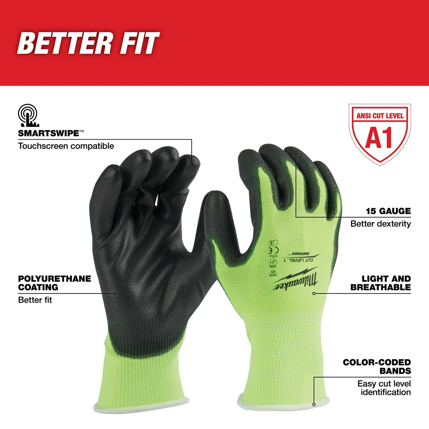 MW Dipped Gloves High-Vis Green L 1 pair