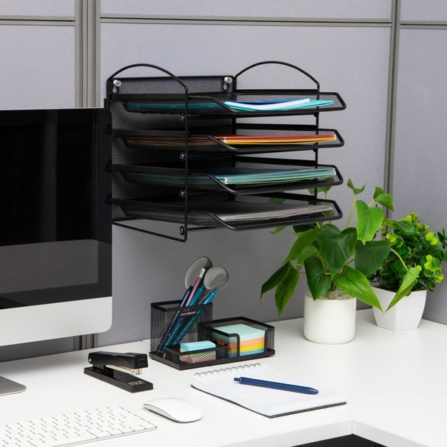 Mind Reader Network Collection Plastic 4 tier Paper Tray File Storage Desk Organization Set Black