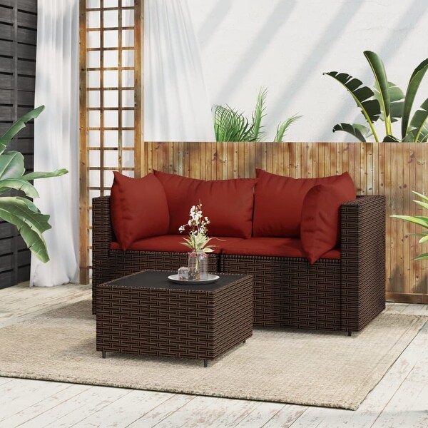 vidaXL Patio Lounge Set with Cushions Brown/Black/Gray Poly Rattan