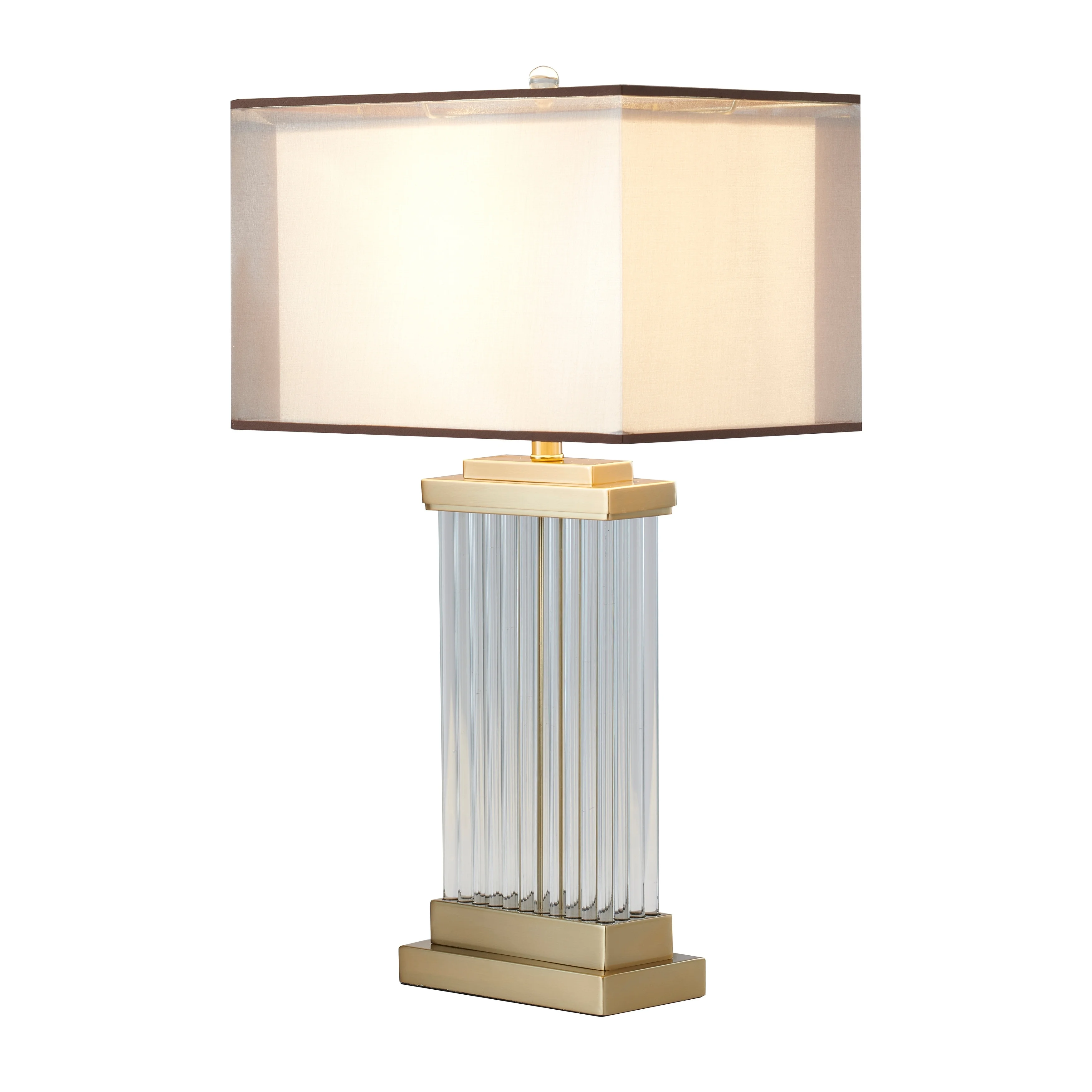 Gold Metal Table Lamp With Glass Rods And Shade