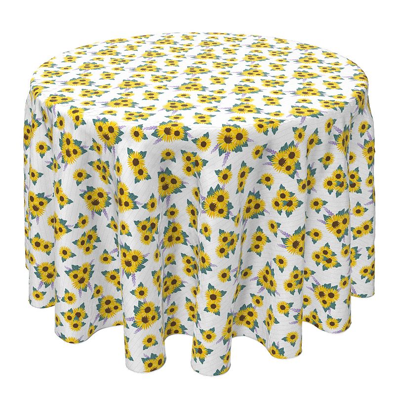 Round Tablecloth， 100% Cotton， 60 Round， Lavender Sunflower