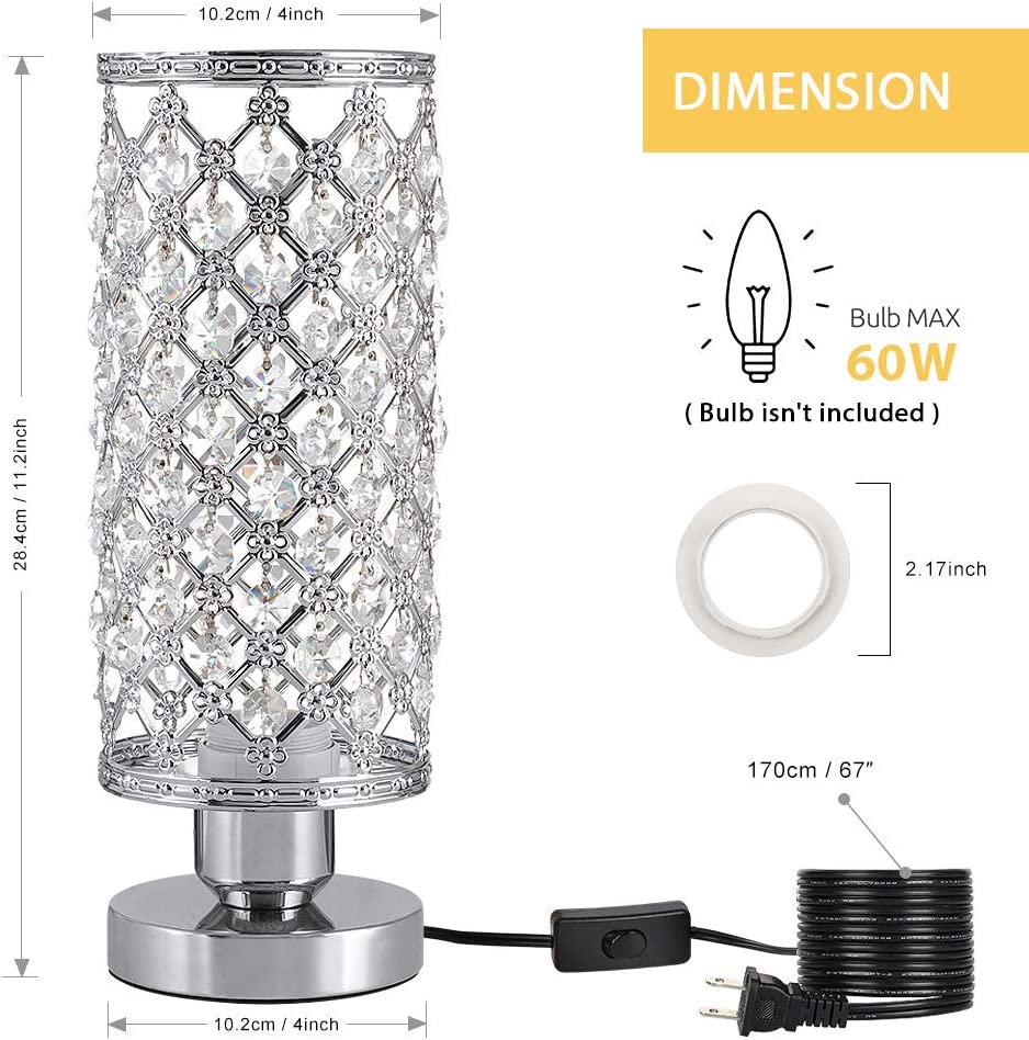 Modern Crystal Table Night Lamp with Metal Frame