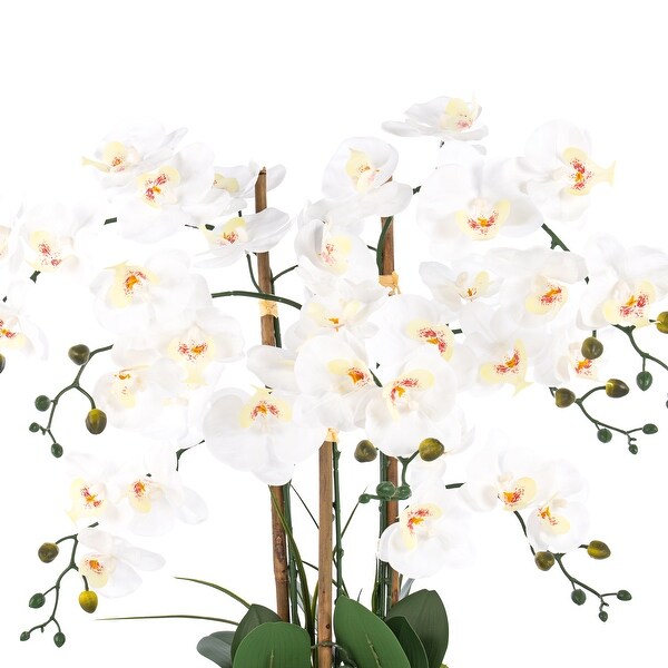 7 Stems Artificial Real Touch Silk Orchid with Succulents in Bamboo Woven Basin