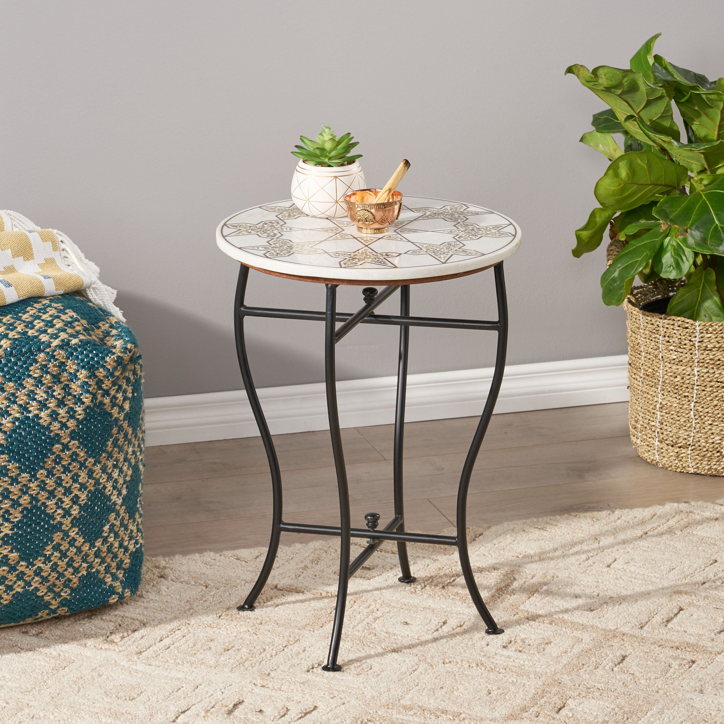 Ripley Handcrafted Boho Marble Mosaic End Table