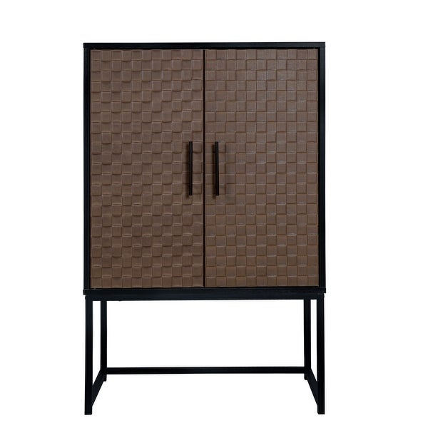 2 door cabinet，Runway-shaped leatherette finish，Embossed texture