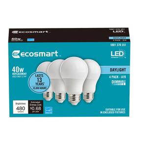 EcoSmart 40-Watt Equivalent A19 Dimmable Energy Star LED Light Bulb Daylight (4-Pack) B7A19A40WESD34