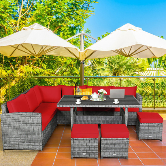 Costway 24168073 7 Pieces Patio Rattan Dining Furn...