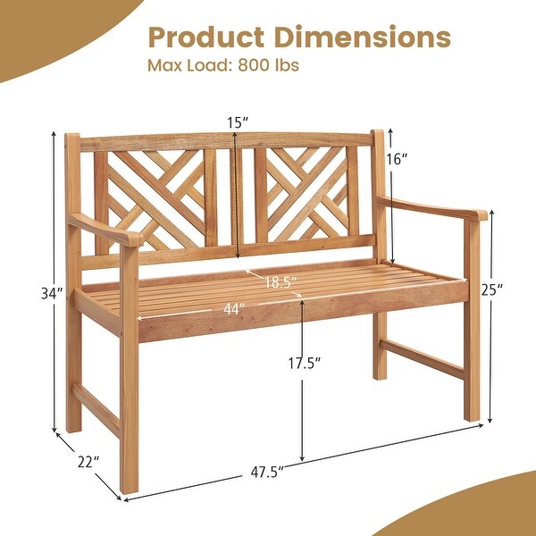 Costway Patio Acacia Wood 2Person Slatted Bench Outdoor Loveseat