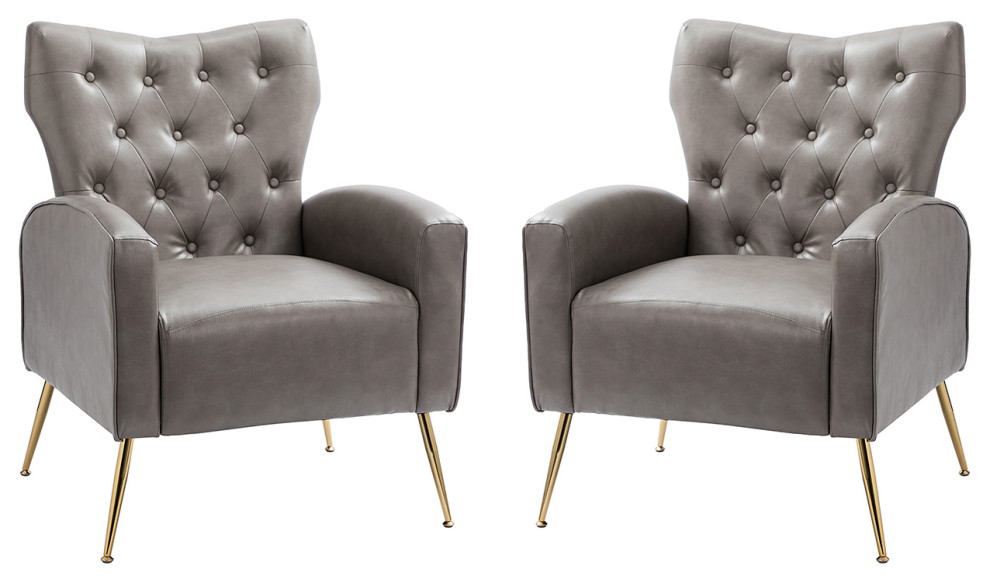 38 quotHigh Comfy Armchair With Metal Legs  Set of 2   Midcentury   Armchairs And Accent Chairs   by Karat Home  Houzz