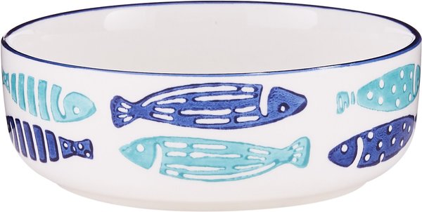 Signature Housewares Coastal Fish Non-Skid Ceramic Cat Bowl