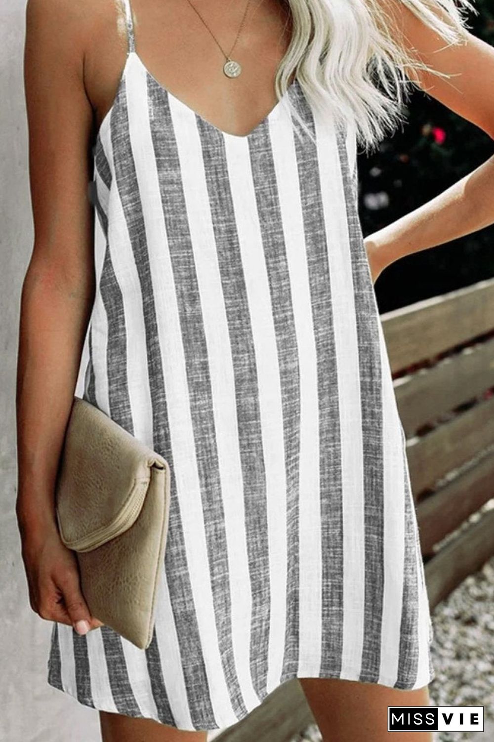 Vertical Stripe Print Sling Mini Dress