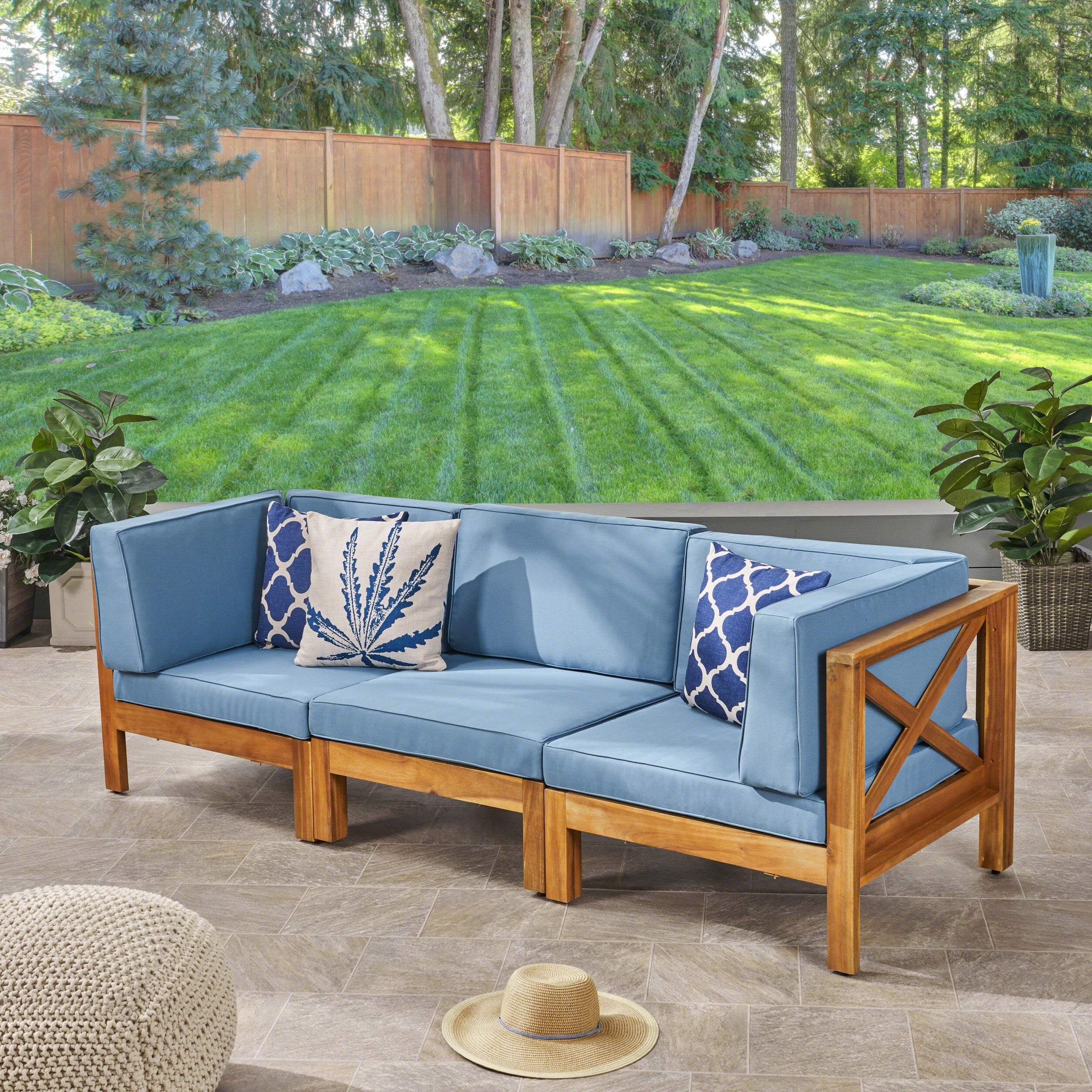 Brava Outdoor Modular Acacia Wood Sofa with Cushions