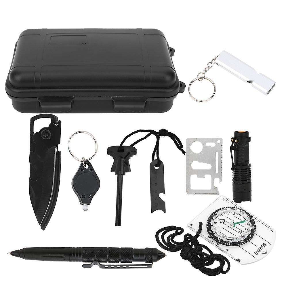 10pcs Survival Tool Kit Outdoor Equipment Multifunction Field Sos Emergency Box Supplies