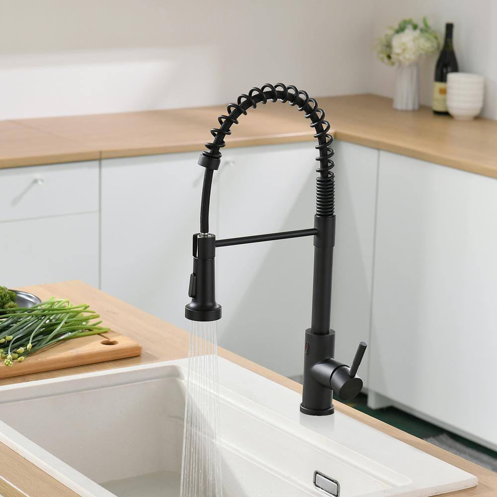 Fapully Touchless Single-Handle Pull-Down Sprayer Kitchen Faucet in Matte Black DFA-1002B