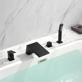 Boyel Living Single-Handle Tub Deck Mount Roman Tub Faucet with Hand Shower and Water Suply Hose in Matte Black SMD-1724B