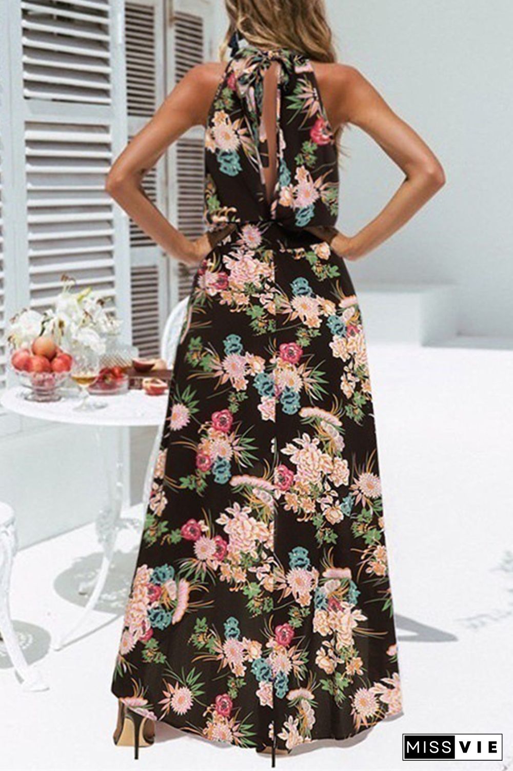 Elegant Floral Hollowed Out Halter Irregular Dresses