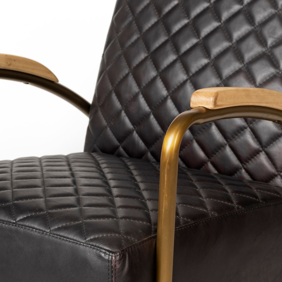 Horace I Black Diamond Patterned Genuine Leather w/ Gold Iron Frame Accent Chair   Contemporary   Armchairs And Accent Chairs   by HedgeApple  Houzz