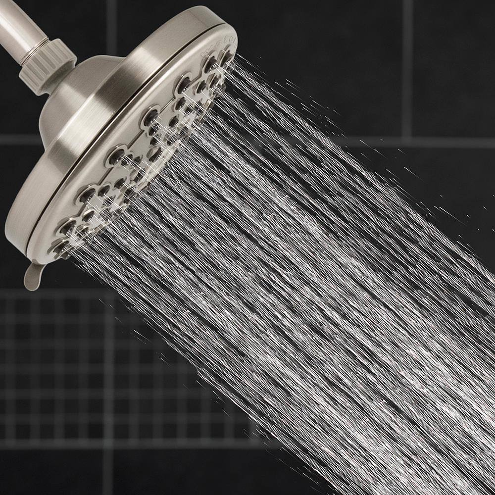 Waterpik 6-Spray 6 in. Single Wall Mount Low Flow Fixed Rain Shower Head in Brushed Nickel XMD-639T