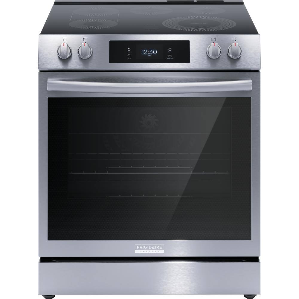 FRIGIDAIRE GALLERY 30 in. 6.2 cu. ft. 5 Element Slide-In Electric Range with Total Convection and Air Fry in Smudge Proof Stainless Steel GCFE3060BF