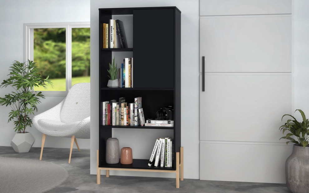 Bowery Bookcase  Black and Oak   Transitional   Bookcases   by Homesquare  Houzz