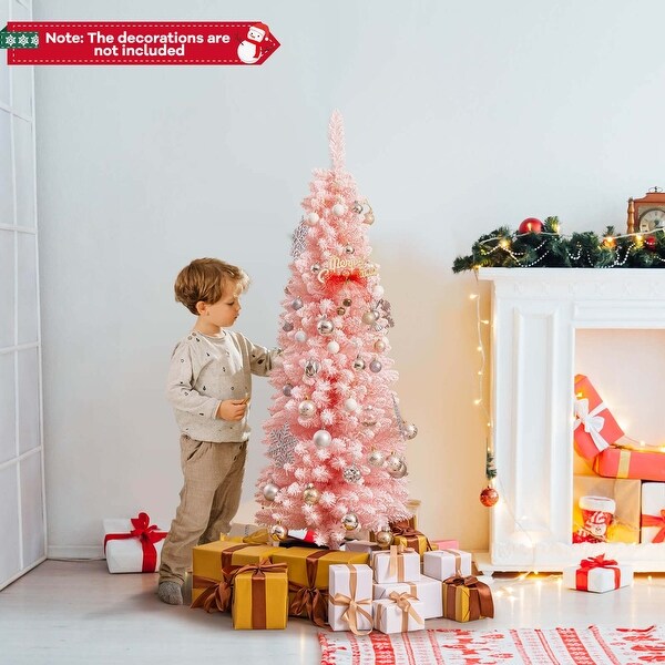 Costway 5/6/7/8 FT Artificial Pink Christmas Tree with