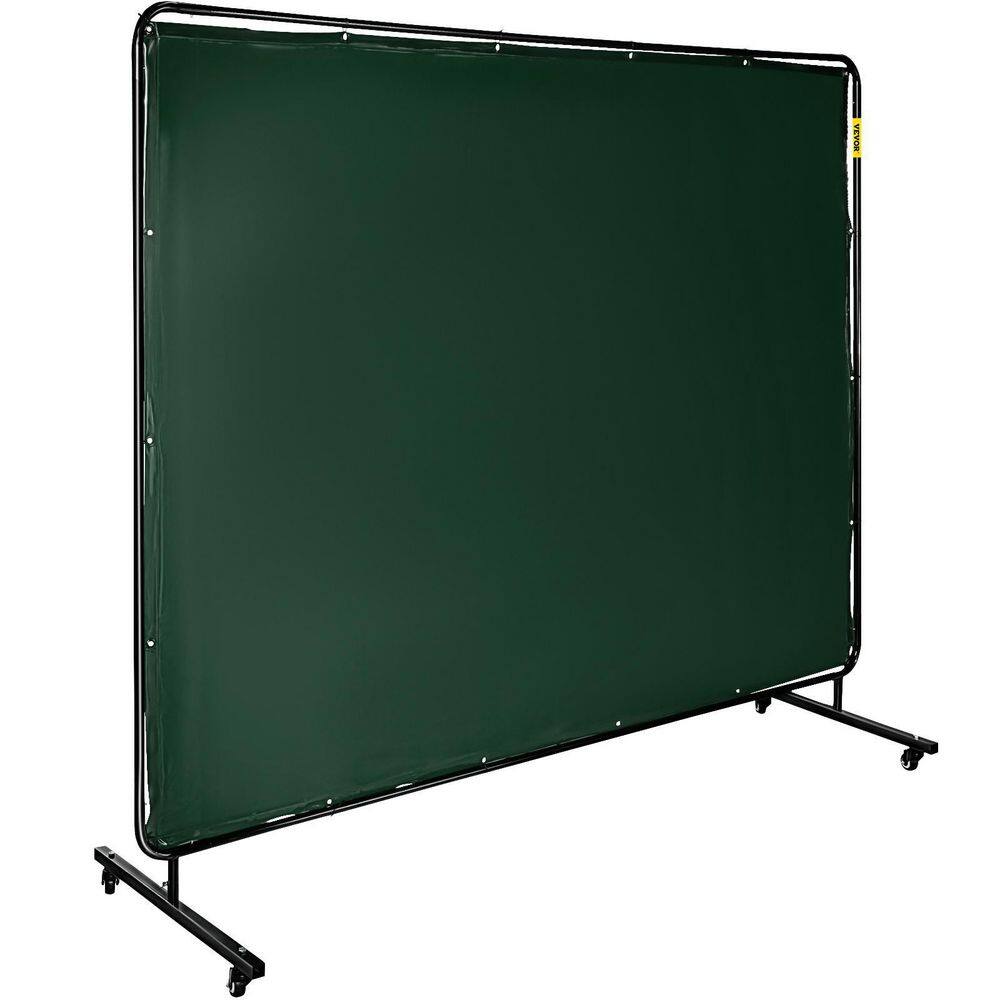 VEVOR Welding Screen 8 ft. x 6 ft. Welding Curtain Flame-Resistant Portable Light-Proof with Frame 4-Wheels Dark Green GBHJCL6X8DKJML001V0