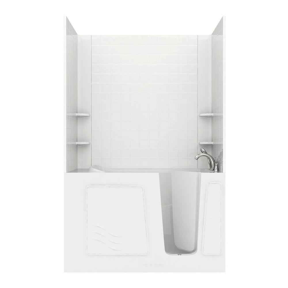 Universal Tubs Rampart 5 ft. Walk-in Whirlpool and Air Bathtub with 4 in. Tile Easy Up Adhesive Wall Surround in White H3060WIRWDCB