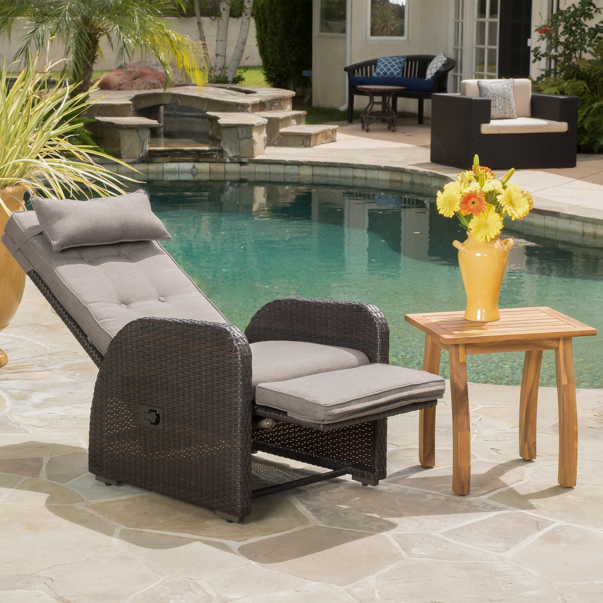 Odina Brown Outdoor Recliner with Cushion