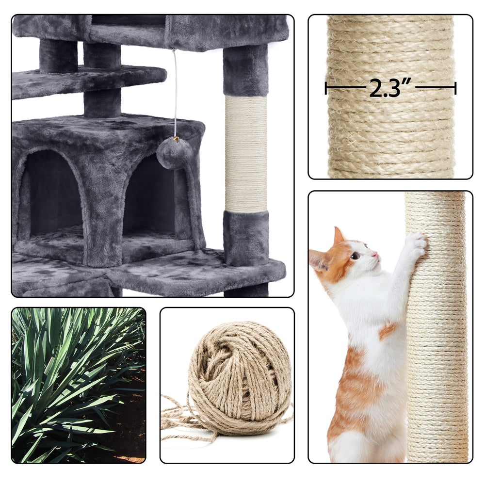 Topeakmart 54.5''H Cat Tree Tower Condo Scratching Post Tower， Dark Gray