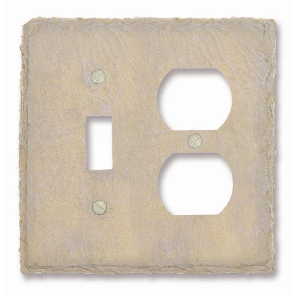 AMERELLE Faux Slate 2 Gang 1-Toggle and 1-Duplex Resin Wall Plate - Almond 8345TDA