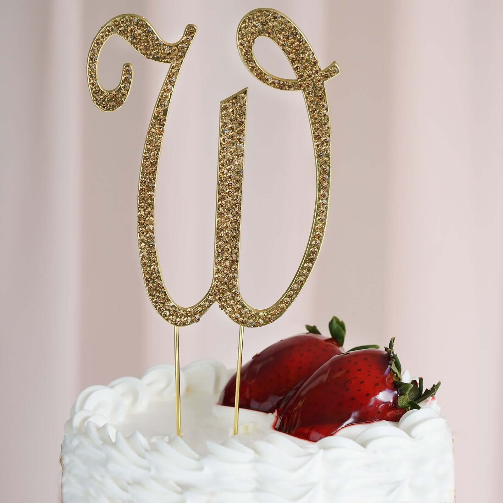 Gold Rhinestone Monogram Letter and Number Cake Toppers 4.5