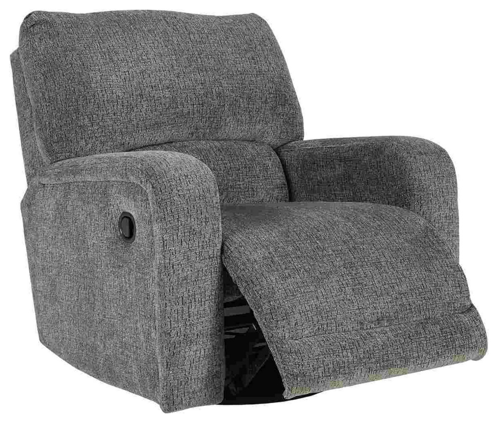 Benzara BM262381 Swivel Glider Recliner  Fabric Upholstery and Track Arms  Gray   Transitional   Gliders   by Uber Bazaar  Houzz