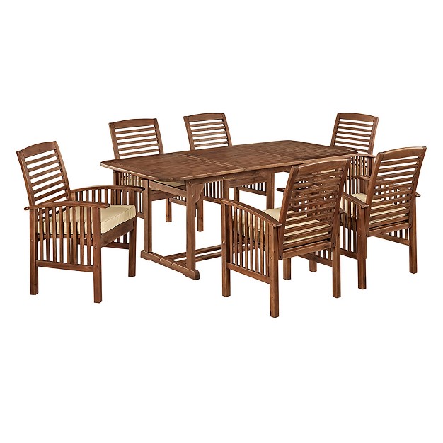 7pc Acacia Wood Patio Dining Set With Cushions Saracina Home